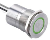 Przełącznik pojemnościowy na dotyk; monostabilny; 22mm; na przewód; stal nierdzewna; podświetlenie krawędziowe zielone; LED 12V; IP68 - IP69K.