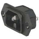 Złącze zasilające AC IEC 60320 C16, 120°C, klasa ochronności I; montaż: do panela max. 8mm, śrubowe; wyprowadzenia do lutowania 3,8x0,8mm; kolor czarny; IP40; 10A, 250VAC