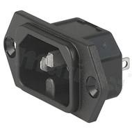 AC power inlet IEC 60320 C16, 120°C, protection class I; mounting: panel thickness max 8mm, screw-on; QC 6.3x0.8mm terminals; black; IP40; 10A, 250VAC