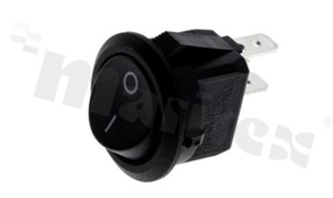 Miniaturowy przełącznik typu Rocker; jednobiegowy; 2-pozycyjny; O: 20.2mm; konektory SPST; przycisk czarny; 6A/250V