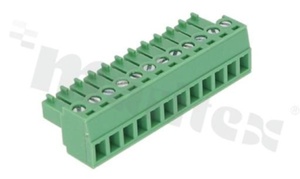 Listwa zaciskowa rozłączalna; w rastrze 3.81mm; 12-torowa; żeńska; na przewód 1.5mm2 (28-16AWG); kierunek wtykania równoległy do osi przewodu; styki z fosforobrązu; mosiężna klatka przewodu; UL 300V/8A