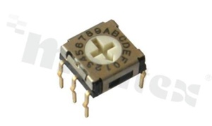 Miniaturowy przełącznik kodujący; 16-pozycyjny BCD; 7.2x7.62mm; poziomy; bez pokrętła; montaż THT