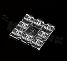 Lens for LED COB; angle: asymmetric; Number of LEDs: 8; Dimensions: 50x50mm; Height: 4.9mm; meterial: PMMA; Fastening: screw