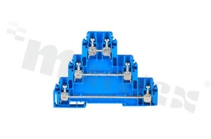 Installation terminal block; 3-level; 6-contacts; for wire 0,5-4,0mm2; screw terminal; blue; Din rail; 690V/32A