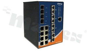 Managed Gigabit ethernet switch with; 8x10/100/1000Base-T(X); 4x100/1000Base-X SFP and 4x 100Base-FX or 4x1000Base-X; operating temperature -40+70 deg.C; redundant power supply 12...48VDC; DIN rail mountable