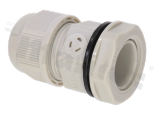 Wentyl wodoszczelny M20x1.5mm; przepływ powietrza >40Vh(dp=70mbar); temp. pracy -40 do 125 st.C; szary; z nakrętką; IP68(2m/60min.); zakres dławienia 6-12mm; na klucz 24/27; z nakrętką; zaokrąglony gwint