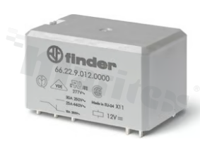 Electromagnetic power relay; contact rating current 30A; coil voltage 230VAC; 2 changeover contact DPDT; coil power 3.6VA; 30A/250VAC, 25A/24VDC; mounting: PCB