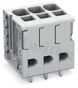 Listwa zaciskowa do PCB; przewód-płytka; na przewód 0.2 - 6.0 mm2 (24-10AWG); raster 5.0 mm; 3-torowa.; kąt ułożenia przewodu względem płytki: 90; Push-in; szary; 300V/26A