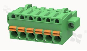 Pluggable terminal block; 5.08mm pitch; 6-ways; female; for wire 2.50mm2 (26-12AWG); wire insertion direction same as plug-in direction; with fixing screw; p.bronze contacts; spring clamp; brass cage; UL 300/10A TUV 320/20A