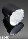 Soczewka do diod LED high power; kąt rozsyłu: 32 do 34 stopni FWHM; ilość diod: 1; rozmiar: okrąg 30mm; wysokość: 28.2mm; rodzaj materiału: PMMA; PC; sposób mocowania: klej