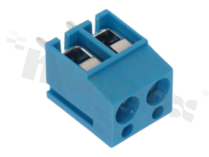PCB terminal block; pitch 5.00mm; 2-ways; vertical; wire range 2.50mm2; brass cage;with screws for a flat screwdriver; blue color; 250V/16A