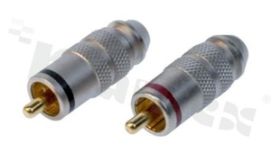 Wtyk Cinch; męski; metalowy; znakowany czerwonym pierścieniem