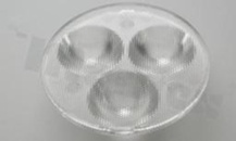 Soczewka do diod LED high power; kąt rozsyłu: 46 do 59 stopni FWHM; ilość diod: 3; rozmiar: okrąg 50mm; wysokość: 14.5mm; rodzaj materiału: PMMA; sposób mocowania: klej; kołek