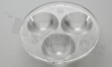 Soczewka do diod LED high power; kąt rozsyłu: 46 do 59 stopni FWHM; ilość diod: 3; rozmiar: okrąg 50mm; wysokość: 14.5mm; rodzaj materiału: PMMA; sposób mocowania: klej; kołek