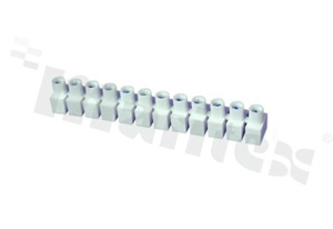 Listwa zaciskowa gwintowana; 12-torowa; 12 zaciskowa; jednostronnie zamknięta; żeńska; na przewód 1,5-4mm2; mosiężna; biała; 400V/32A