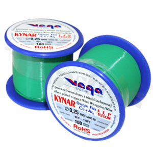 Przewód montażowy KYNAR; izolowany teflonem FEP; zielony; średnica 0.25mm; AWG 30; 250V; -65+200 st.C; 100m.