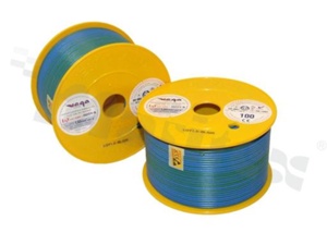 Przewód pojedynczy LGY/H05V-K; z wielodrutową miedzianą żyłą; niebieski/zielony; przekrój 1.50mm2; AWG 16; 500V; -40+105 st.C; 100m.