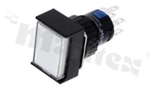 Przełącznik przyciskowy; dwubiegowy; monostabilny; IP65; przycisk biały podświetlany; LED 24V.