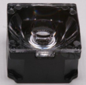 Soczewka do diod LED high power; kąt rozsyłu: 16 do 26 stopni FWHM; ilość diod: 1; rozmiar: 22x22mm; wysokość: 12.9mm; rodzaj materiału: PC; sposób mocowania: taśma