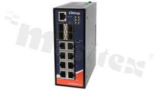 Managed Gigabit Ethernet switch with 8x10/100/1000Base-T(X) and 4x100/1000Base-X SFP; operating temperature -40+75 deg.C; redundant power supply 12-48 VDC; DIN rail mountable