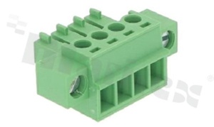 Pluggable terminal block; 3.81mm pitch; 4-ways; female; for wire 1.50mm2(28-16AWG); wire insertion direction same as plug-in direction; with fixing screws; p.bronze contacts; brass cage; UL 300V/10A