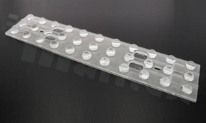 Lens for LED mid power; angle: 33 degrees ; Number of LEDs: 33; Dimensions: 286x60mm; Height: 12.07mm; material: PMMA; Fastening: screw