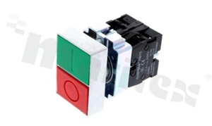 Panel switch; 2-button; 30.0x42.0mm; screw terminals; red and green button.