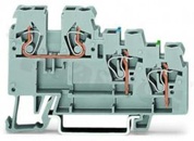 Installation terminal block; 3-level; through; 4-contacts for wire 0.18-2.5mm2 (28-12AWG); spring-loaded; grey; for DIN rail; 250V/18A