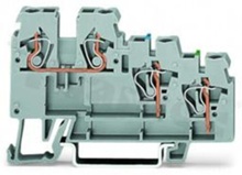 Installation terminal block; 3-level; through; 4-contacts for wire 0.18-2.5mm2 (28-12AWG); spring-loaded; grey; for DIN rail; 250V/18A