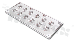 Lens for LED high power; mid power; angle: oval 146 x 106 degrees ; Number of LEDs: 12; Dimensions: 173x71.4mm; Height: 8.75mm; material: PMMA; Fastening: screw