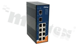 Industrial 10-port unmanaged Ethernet switch with 8x10/100Base-T(X) and 1000Base-X SFP; oper. temp. operating temperature -40+70 deg.C; supply 12...48VDC; DIN rail mountable