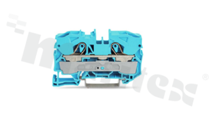 Złączka instalacyjna; 1-poziomowa; przelotowa; 2-zaciskowa na przewód 0.5-16.0mm2 (20-6AWG); ze stykiem sprężynowym; niebieska; na szynę DIN; 600V/85A