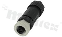 Plug M12; T-code; 4 pins; female; 12A; straight; for wire; screw; IP67; 