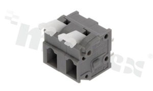 Listwa zaciskowa do PCB; w rastrze 7.62mm; 2-torowa; pionowe wejście przewodu; na przewód 0.2-2.5mm2 (28-12 AWG); ze stykiem sprężynowym; szara; UL 300V/15A