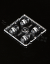 Soczewka do diod LED high power; kąt rozsyłu: asymetryczny ; ilość diod: 4; rozmiar: 50x50mm; wysokość: 6.5mm; rodzaj materiału: PMMA; sposób mocowania: śruby