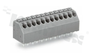 Listwa zaciskowa do PCB; w rastrze 3.50mm; 4-torowa; skośne wejście przewodu; na przewód 0.20-1.50mm2 (24-16 AWG); ze stykiem sprężynowym; szara; UL: 300V/5A