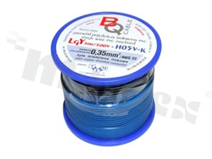 Single wire LGY/H05V-K; with copper multi-strand; blue; cross section 0.35mm2; AWG 22; 500V; -40+105 deg.C; 25m.