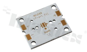 MCPCB, number of layers - 1, white soldermask, legend color: gold, size: rectangle 25x30mm, pad cover: gold; for XP/XT LEDs, /20