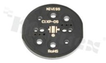 MCPCB, thermal conductivity 1.5W/(m*K), thickness: 1.6mm, number of layers - 1, black soldermask, legend color: gold, size: diameter 27.8mm, pad cover: gold; for XP/XT LEDs, /10
