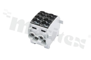 Złączka na szyne DIN; blok rozdzielczy odgałęźny;czarny; jednobiegunowy;2x25mm2; Al/Cu;1000V AC/DC ;328A