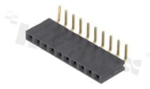 Listwa stykowa do PCB; w rastrze 2.54mm; 1x10 styków; montaż: THT; żeńska; kątowa; jednorzędowe