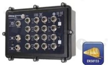 Switch przemysłowy kolejowy PoE; zarządzalny; norma kolejowa EN50155; 12 portów 10/100Base-T(X) PoE; 4 porty 10/100/1000Base-T(X); złącza M12X; obudowa IP54; temp. pracy: -40+75 st.C; zasilanie redundantne 24VDC