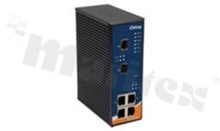 Switch przemysłowy PoE; zarządzalny; 4 porty 10/100Base-T(X) RJ45 PoE i 2 porty 10/100Base-FX SFP; temp. pracy: -40+70 st.C; zasilanie redundantne 48VDC; montaż na szynie DIN