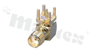 SAM female R/A jack; angled; 50 Ohm; for PCB