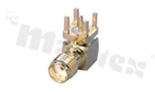 SAM female R/A jack; angled; 50 Ohm; for PCB