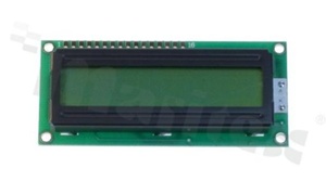 Display LCM; LCD character; 16x1 chars; STN yellow-green Y/G with LED backlight yellow-green Y/G; viewing angle 6:00;