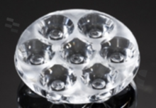 Lens for LED high power; mid power; angle: 8 to 19 degrees FWHM; Number of LEDs: 7; Dimensions: round 40mm; Height: 10.7mm; meterial: PMMA; Fastening: glue; pin