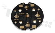 MCPCB, thermal conductivity 2W/(m*K), thickness: 2mm, number of layers - 1, black soldermask, legend color: gold, size: diameter 36mm, pad cover: gold; for XP leds, /20