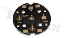 MCPCB, thermal conductivity 2W/(m*K), thickness: 2mm, number of layers - 1, black soldermask, legend color: gold, size: diameter 36mm, pad cover: gold; for XP leds, /20