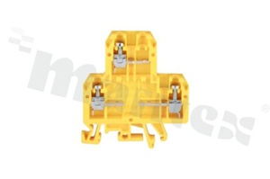 Złączka szynowa;2-poziomowa;3 zaciskowa na przewód 0,5-4mm2; zacisk śrubowy; żółta; na szyne DIN; 690V/32A